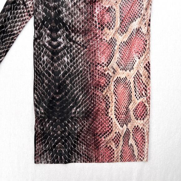 ROBERTO CAVALLI Python Printed One Sleeve Dress XL Pink Black Snake Asymmetric - Picture 7 of 13